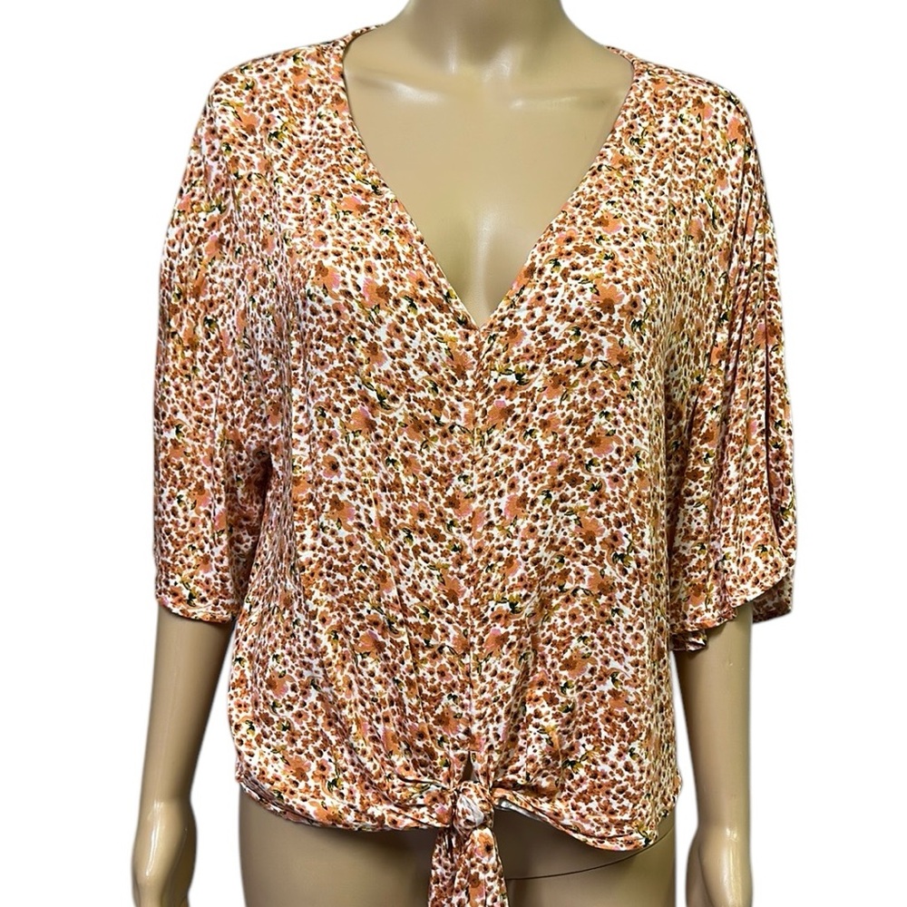 Idyllwind Fueled by Miranda Lambert Sunny Days Orange Floral Tie Front Blouse M